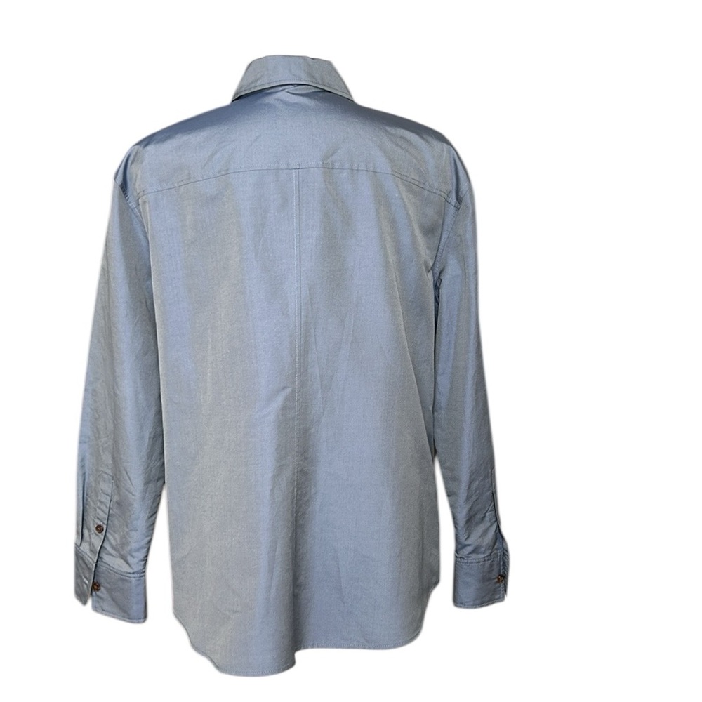 Lafayette 148 New York Iridescent Blue Silk Blend Button Down Shirt w/Pockets 18 - Picture 3 of 10